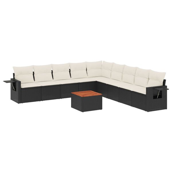 vidaXL Set Divani da Giardino 10pz con Cuscini in Polyrattan Nero
