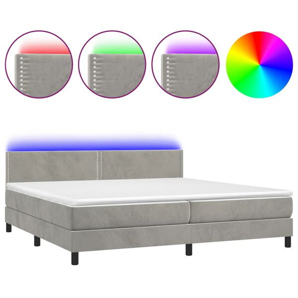vidaXL Letto a Molle con Materasso e LED Grigio Chiaro 200x200 cm Velluto