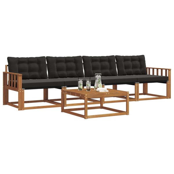 vidaXL Set di divani da esterno con cuscino 5 pcs Naturale e Nero