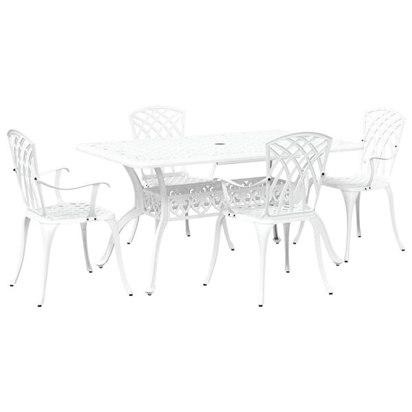 vidaXL Set da Pranzo per Giardino 5 pcs Bianco Alluminio