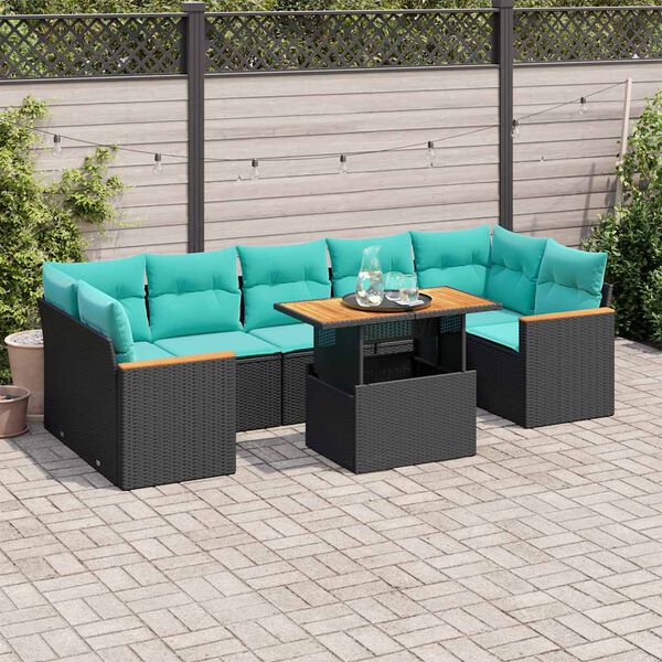 vidaXL Set Divani da Giardino con Cuscini 8 pz Nero in Polyrattan
