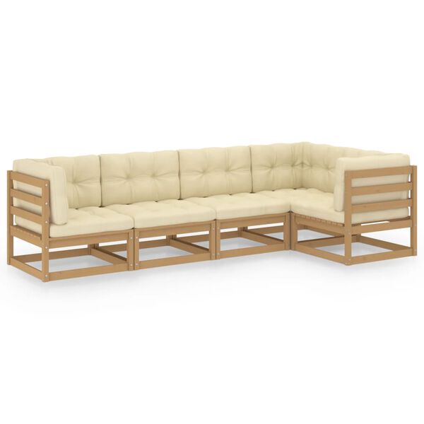 vidaXL Set Divani da Giardino 5 pz con Cuscini Legno Massello di Pino