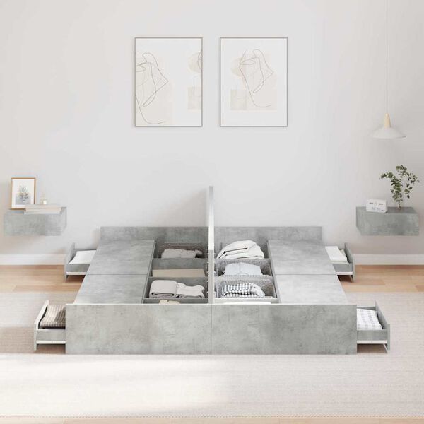 vidaXL Struttura letto con contenitore Grigio cemento 160 x 200 cm