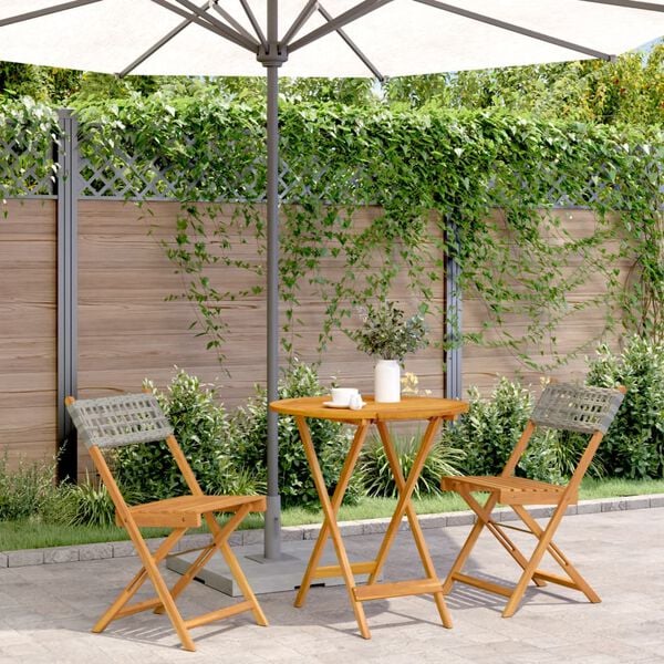 vidaXL Set da Bistrot 3 pz Grigio in Polyrattan e Legno Massello