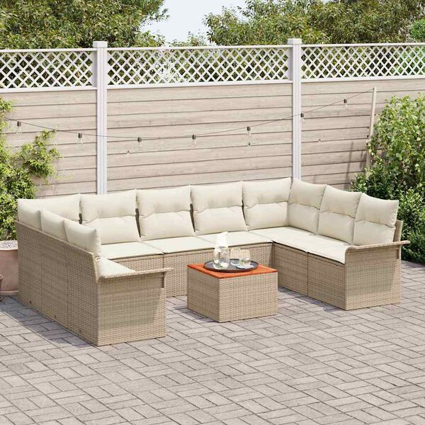 vidaXL Set Divano da Giardino 10 pcs Beige Poly Rattan