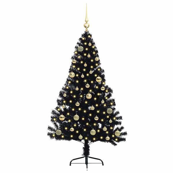 vidaXL Albero di Natale artificiale con luci integrate Nero 150 cm PVC
