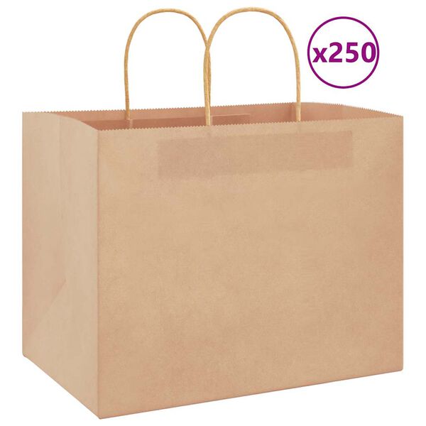 vidaXL Sacchetti di Carta 250 pz con Manici Marrone 32x22x24 cm