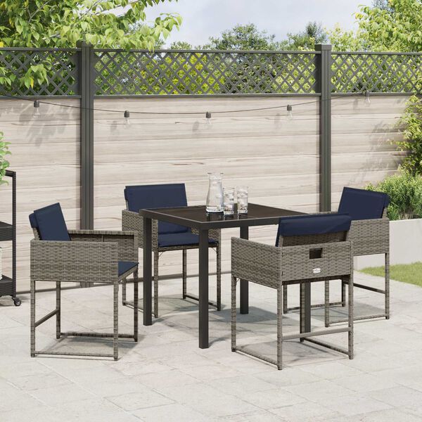 vidaXL Set da Pranzo per Giardino con cuscino 5 pcs Grigio polyrattan
