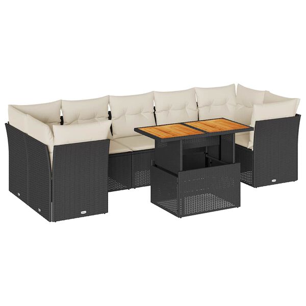 vidaXL Set Divani da Giardino con Cuscini 8 pz Nero in Polyrattan