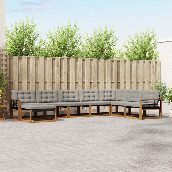 vidaXL Set di divani da esterno 8 pcs Grigio Naturale e Chiaro