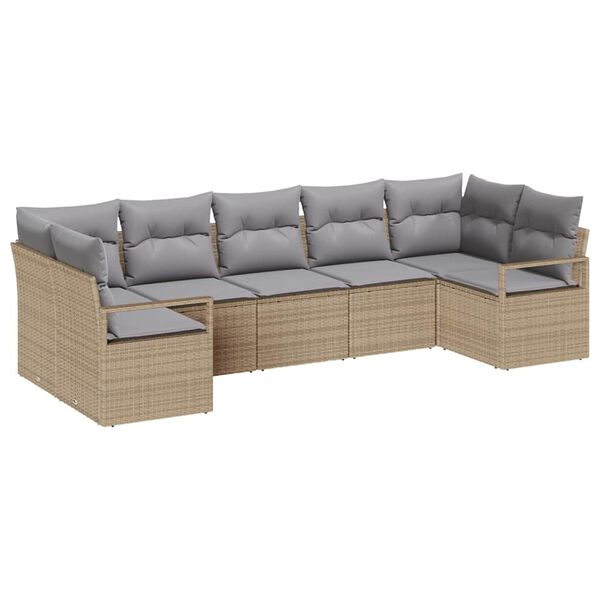 vidaXL Set Divano da Giardino 7 pcs Beige e Grigio Chiaro polyrattan
