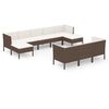 vidaXL Set Divani da Giardino 10 pz con Cuscini in Polyrattan Marrone