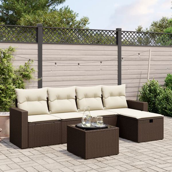 vidaXL Set Divano da Giardino 6 pz con Cuscini Marrone in Polyrattan