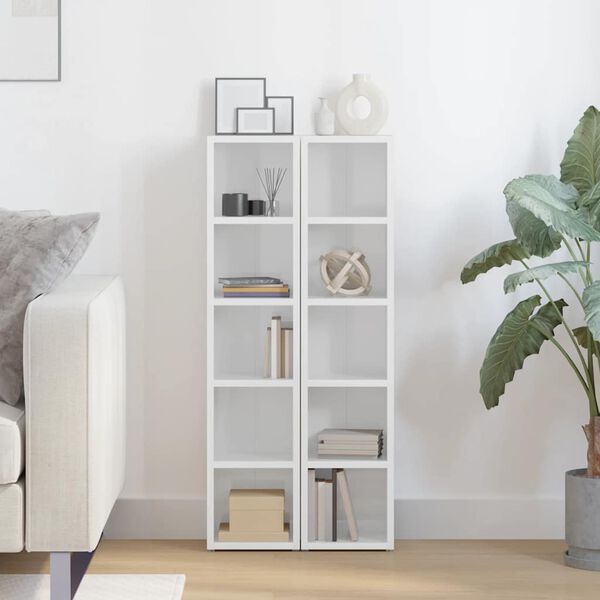 vidaXL Scaffali Porta CD 2 pz Bianco Lucido 21x16x93,5 cm Multistrato