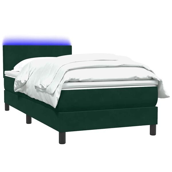 vidaXL Letto a Molle con Materasso e LED Verde Scuro 80x220 cm Velluto