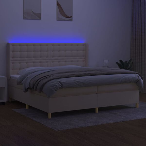 vidaXL Letto a Molle Materasso e LED bianco 200x200cm in Tessuto