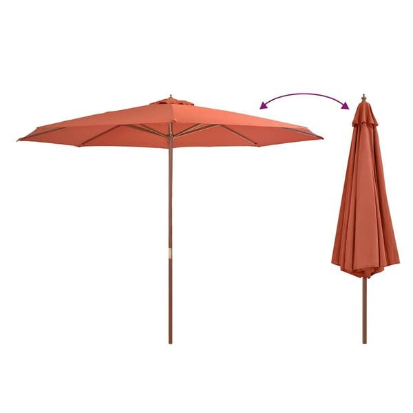 vidaXL Ombrellone da Esterni con Palo in Legno 350 cm Terracotta
