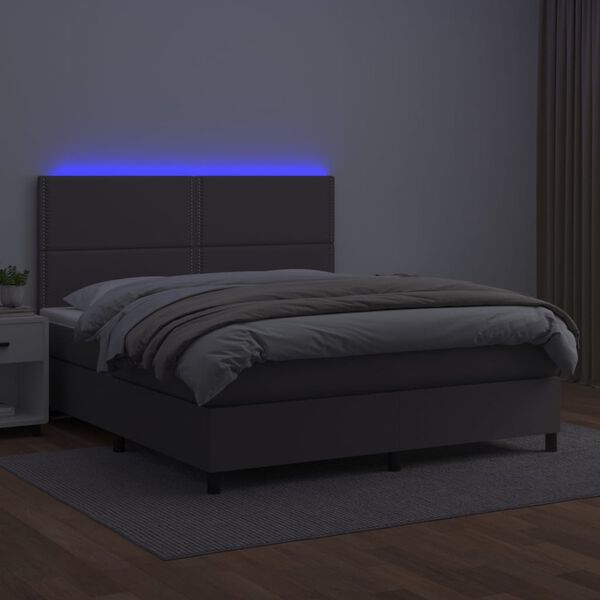 vidaXL Giroletto Molle con Materasso e LED Grigio 160x200cm Similpelle