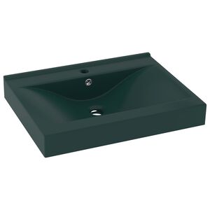 vidaXL Lavabo con Foro Rubinetto Verde Scuro Opaco 60x46cm in Ceramica