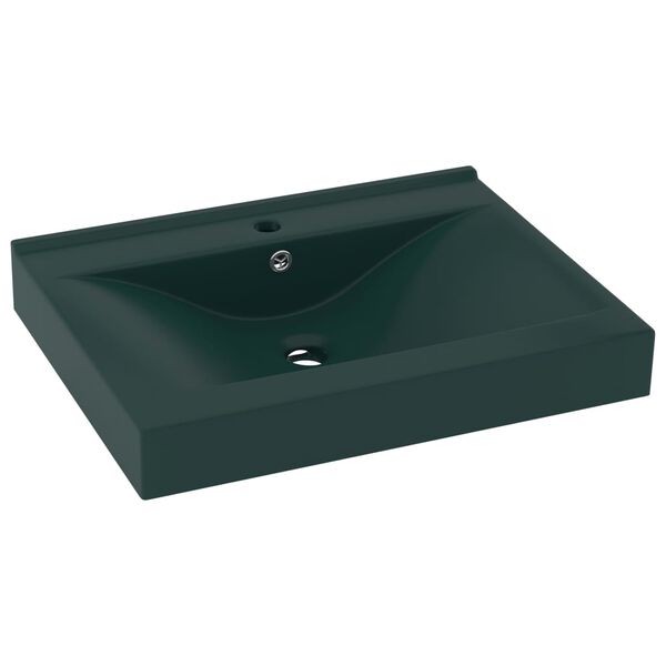 vidaXL Lavabo con Foro Rubinetto Verde Scuro Opaco 60x46cm in Ceramica