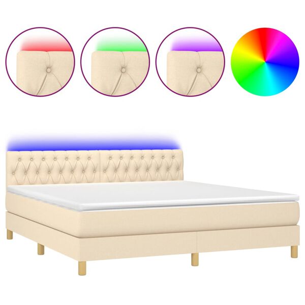 vidaXL Letto a Molle con Materasso e LED Crema 180x200 cm in Tessuto