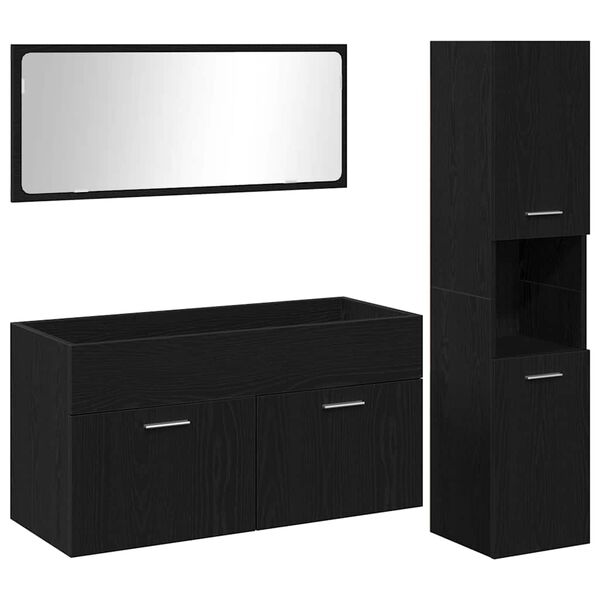 vidaXL Set di mobili per il bagno 3 pcs Rovere Nero Legno multistrato