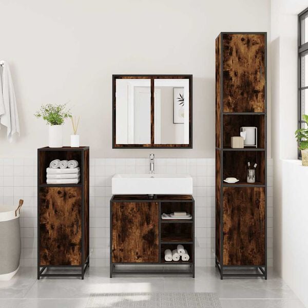 vidaXL Armadietto Bagno Rovere Fumo 65x33x60 cm in Legno Multistrato