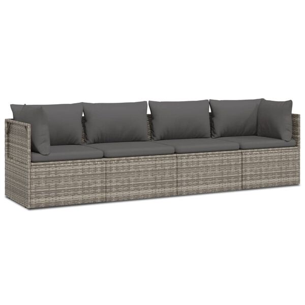vidaXL Set Divani da Giardino 4 pz con Cuscini in Polyrattan Grigio