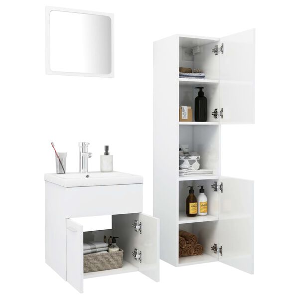 vidaXL Set Mobili da Bagno Bianco Lucido in Truciolato