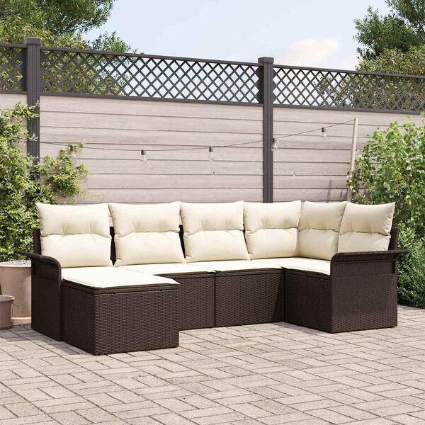 vidaXL Set Divano da Giardino con cuscino 6 pcs Marrone polyrattan