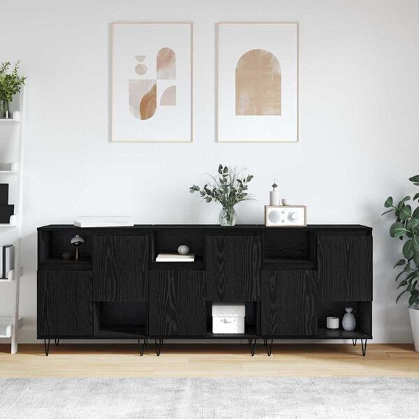 vidaXL Credenza 3 pcs Rovere Nero 60 x 35 x 70 cm