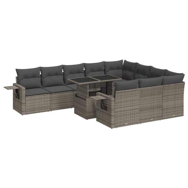vidaXL Set Divani da Giardino 11 pz con Cuscini in Polyrattan Grigio