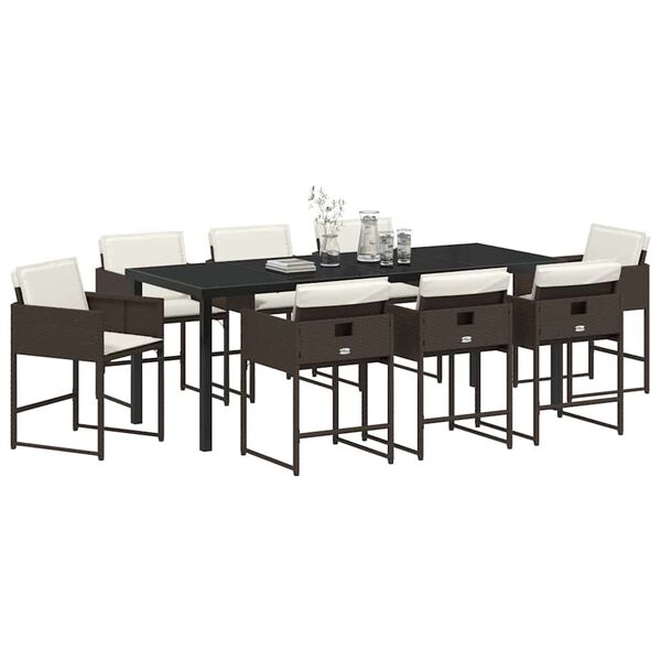 vidaXL Set da Pranzo per Giardino 9 pcs Marrone polyrattan