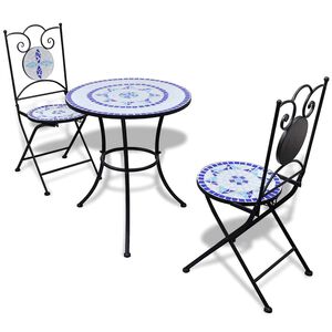 vidaXL Set da Bistrot 3 pz in Piastrelle di Ceramica Blu e Bianco