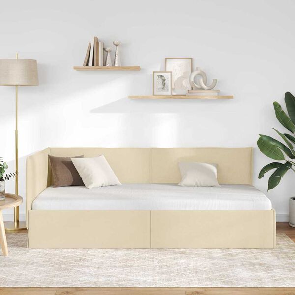 vidaXL Cornice del letto ad angolo Crema 90 x 190 cm Tessuto