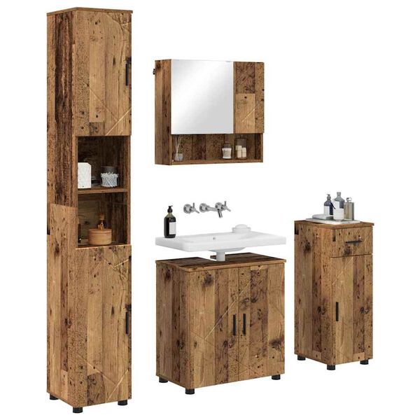 vidaXL Set di mobili per il bagno con cassetto 4 pcs Legno vecchio