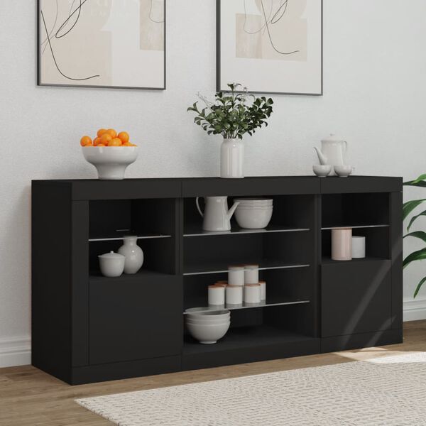 vidaXL Credenza con Luci LED Nera 142,5x37x67 cm