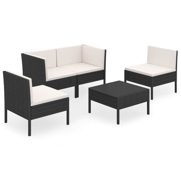 vidaXL Set Divani da Giardino 5 pz con Cuscini in Polyrattan Nero