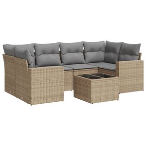 vidaXL Set Divani da Giardino 7 pz con Cuscini Beige in Polyrattan