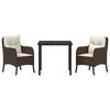 vidaXL Set da Pranzo per Giardino con cuscino 3 pcs Marrone polyrattan