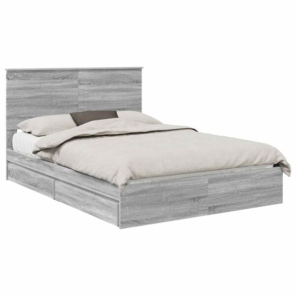 vidaXL Letto con Contenitore con testiera Grigio Sonoma 140 x 200 cm