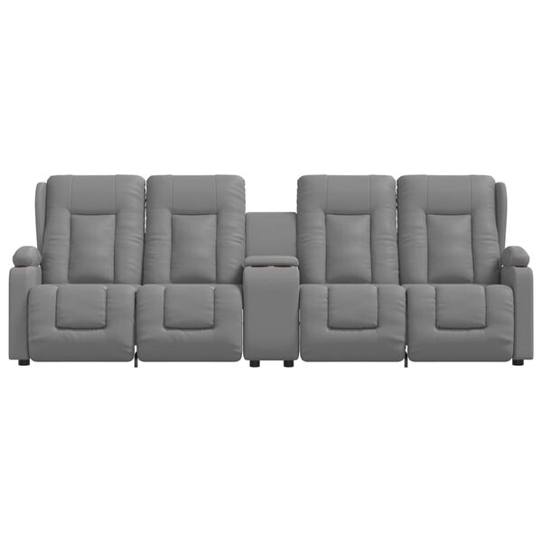 vidaXL Divano Massaggio 4 Posti con Portabicchieri Grigio Similpelle