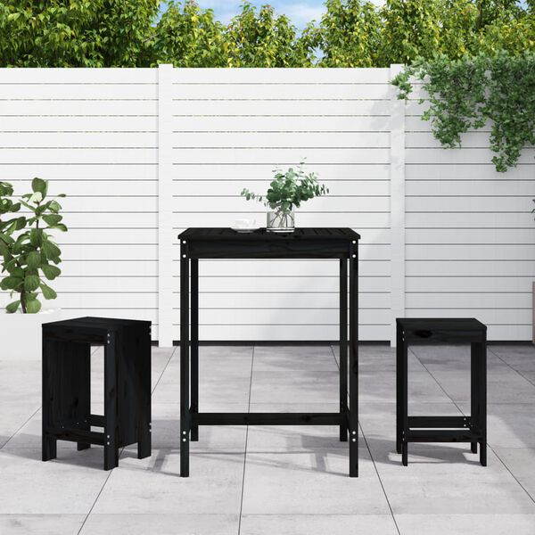 vidaXL Set Bar da Giardino 3 pz Nero in Legno Massello di Pino
