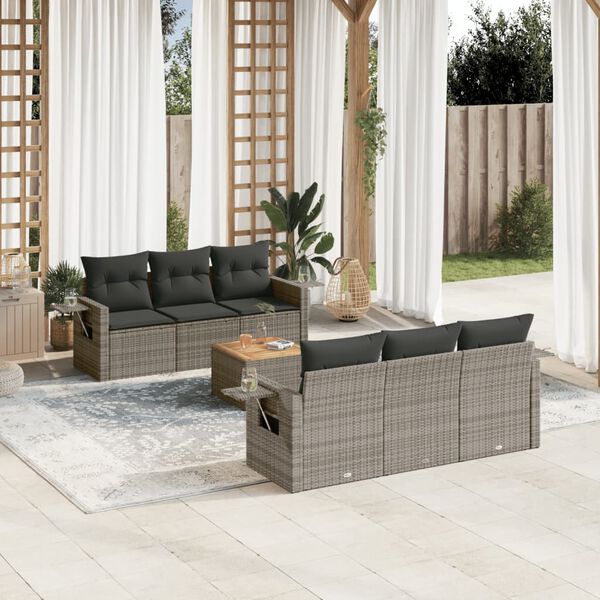 vidaXL Set Divani da Giardino 7 pz con Cuscini Grigio in Polyrattan