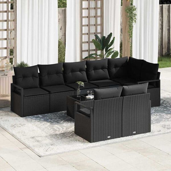 vidaXL Set Divano da Giardino con cuscino 9 pcs Nero polyrattan