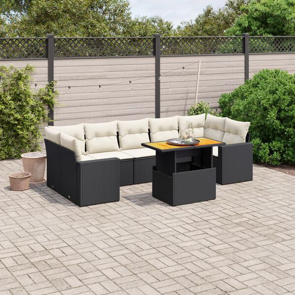vidaXL Set Divani da Giardino con Cuscini 8 pz Nero in Polyrattan