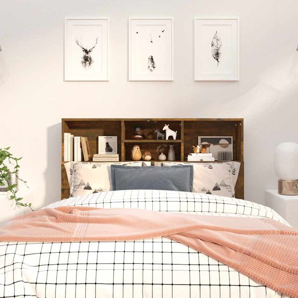 vidaXL Testiera con Scomparti Rovere Fumo 120x19x103,5 cm