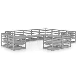 vidaXL Set Divani da Giardino 12 pz Grigio in Legno Massello di Pino