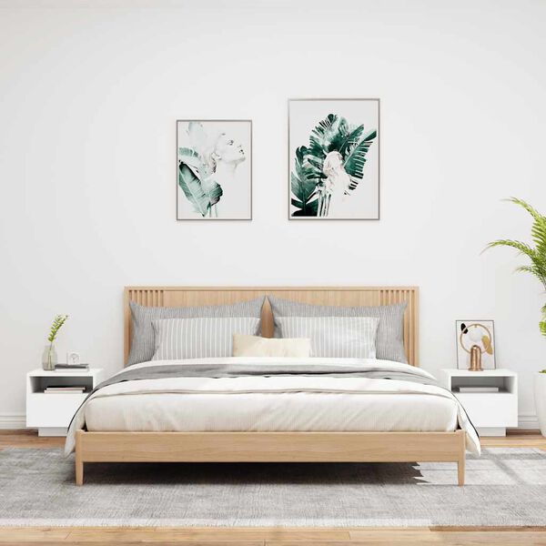 vidaXL Comodini con Luci LED 2pz Bianchi 40x39x37 cm