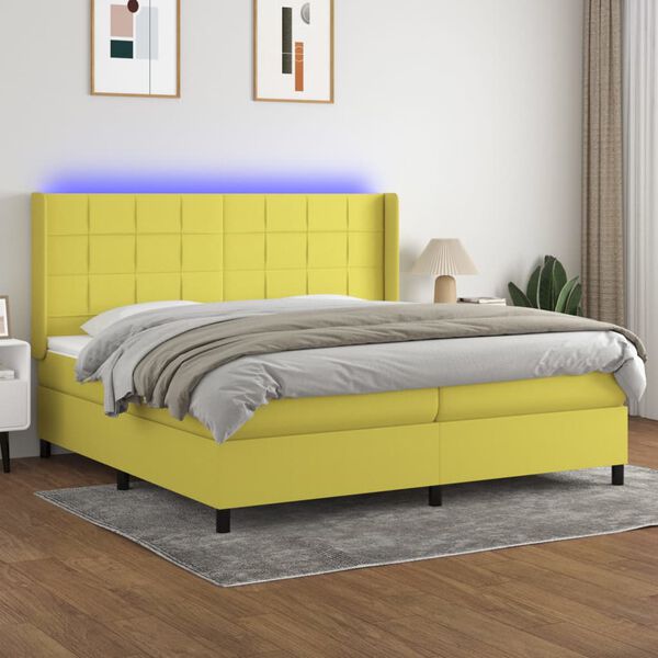 vidaXL Letto a Molle Materasso e LED Verde 200x200cm in Tessuto